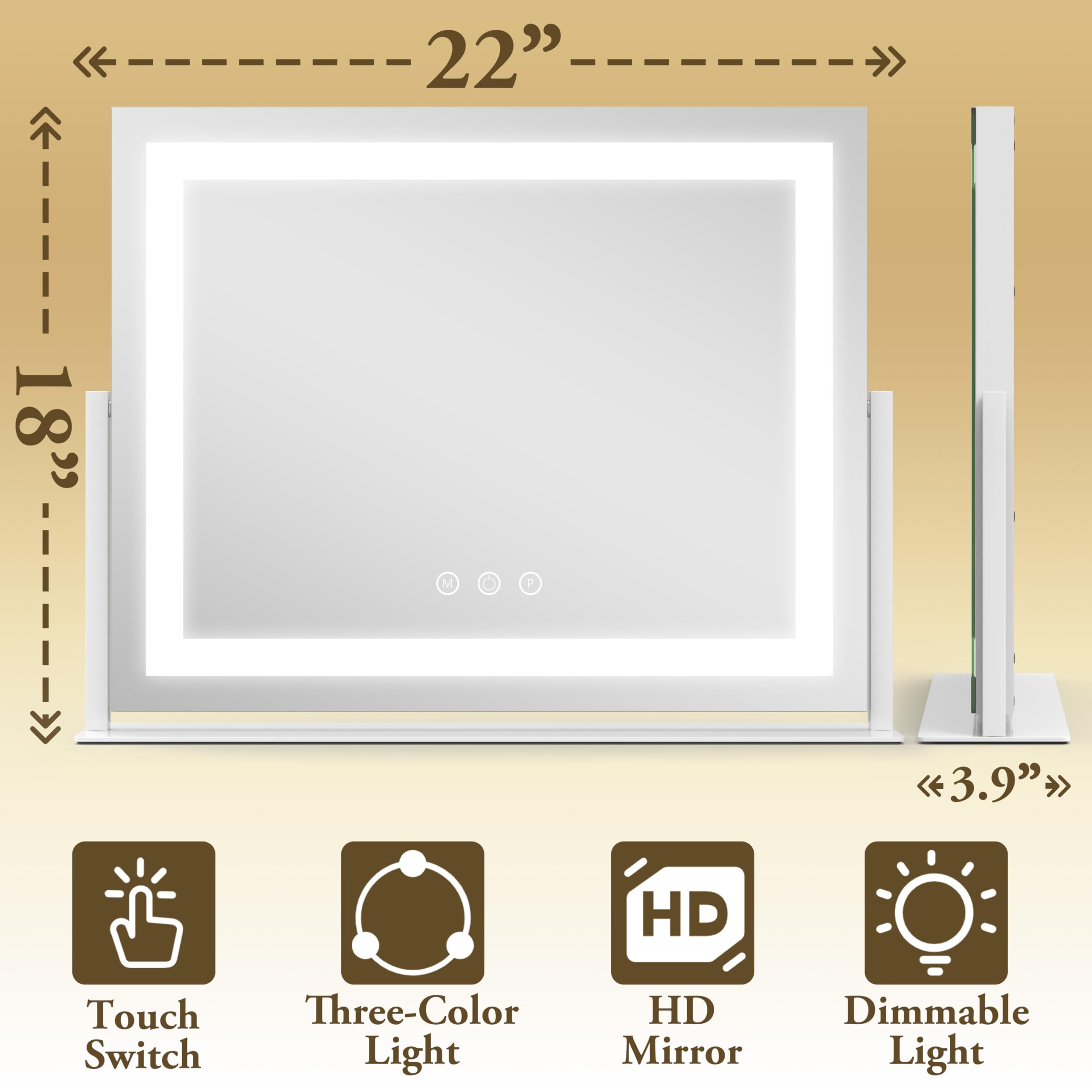 FENNIO vanity mirror lights 3-color modes show true tones for flawless prep.