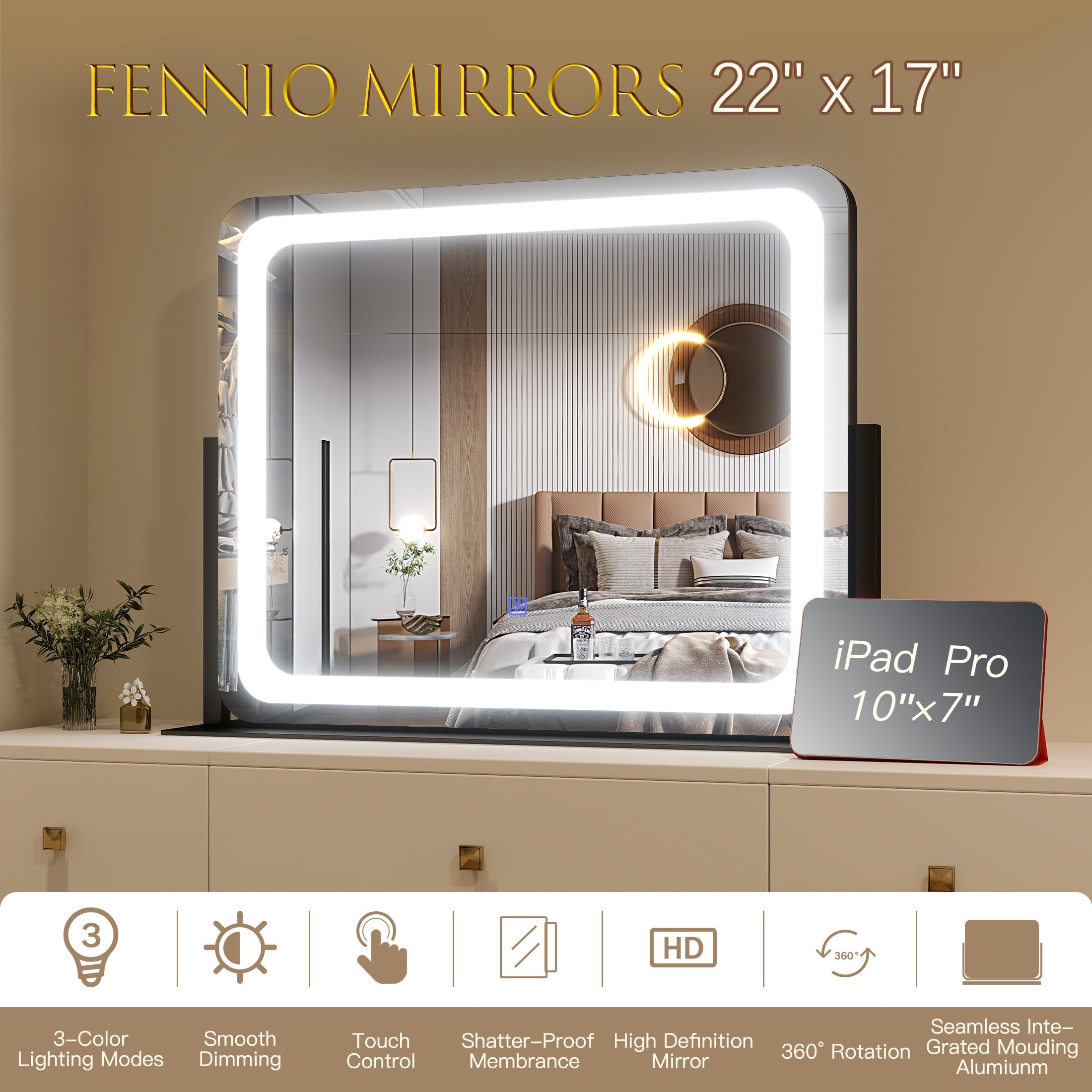 FENNIO vanity mirror lights 360-degree rotation for versatile angle adjustment