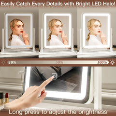 FENNIO vanity mirror tilt view demonstrates 360° rotation for versatile grooming angles