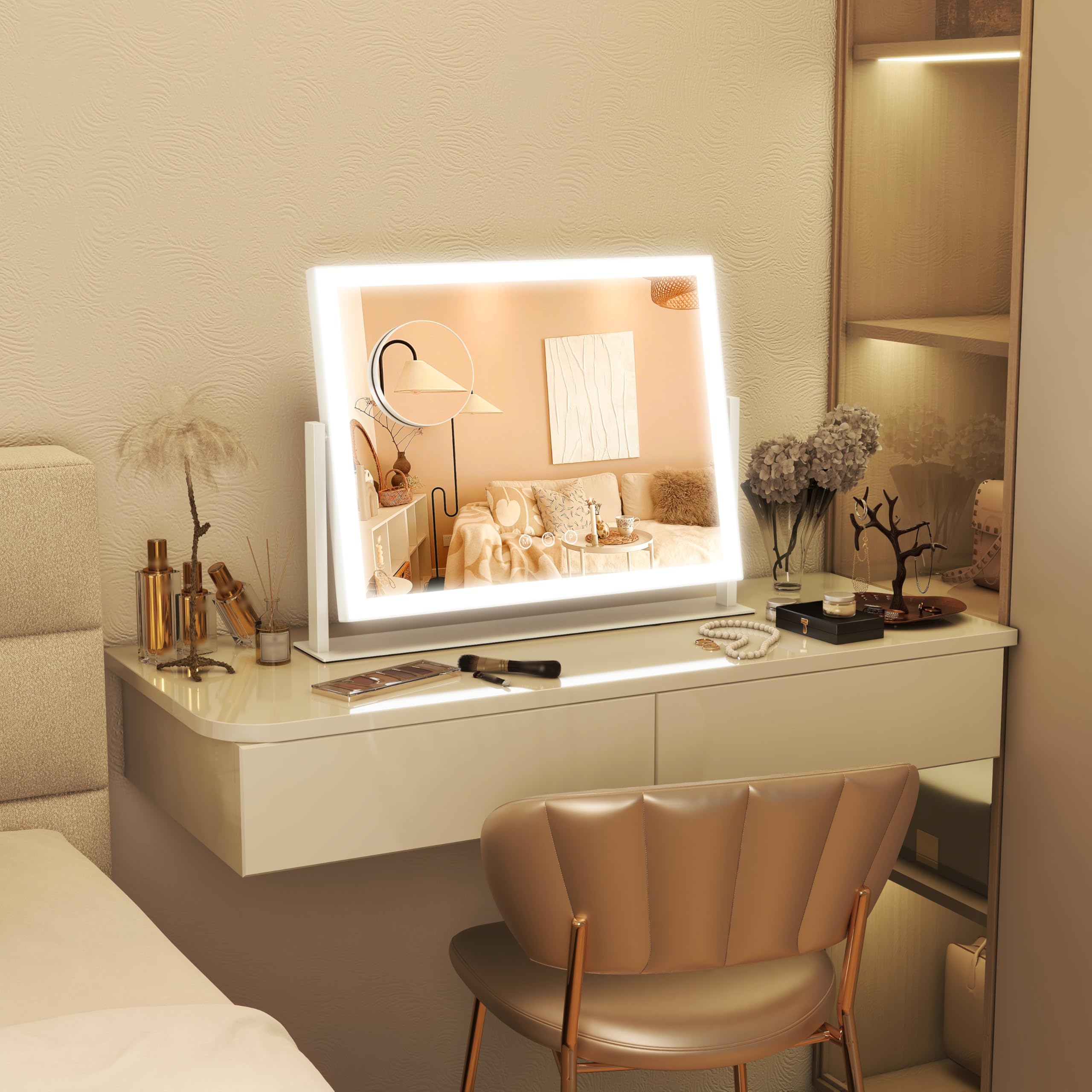 FENNIO Vanity Mirror with Lights shatter-resistant coating improves safety around kids and pets