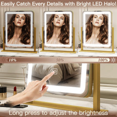 FENNIO vanity mirror touch control close up illustrating effortless on off and color change