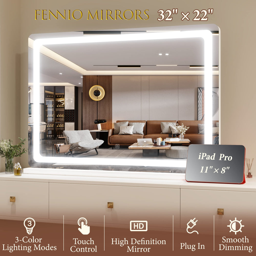 FENNIO vanity mirror USB port keeps devices charged.
