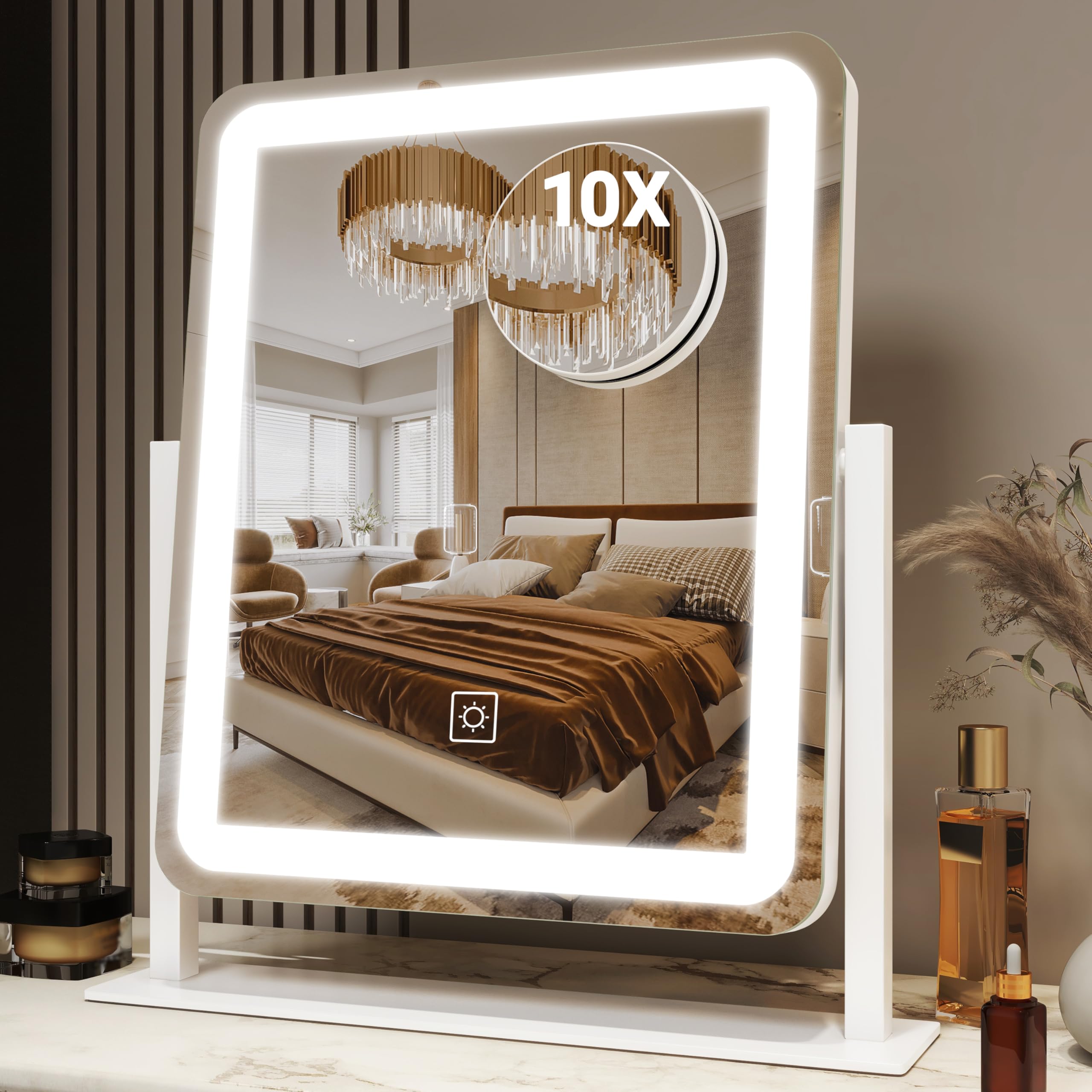 FENNIO vanity mirror with lights shows 15x13 inch surface for precise makeup