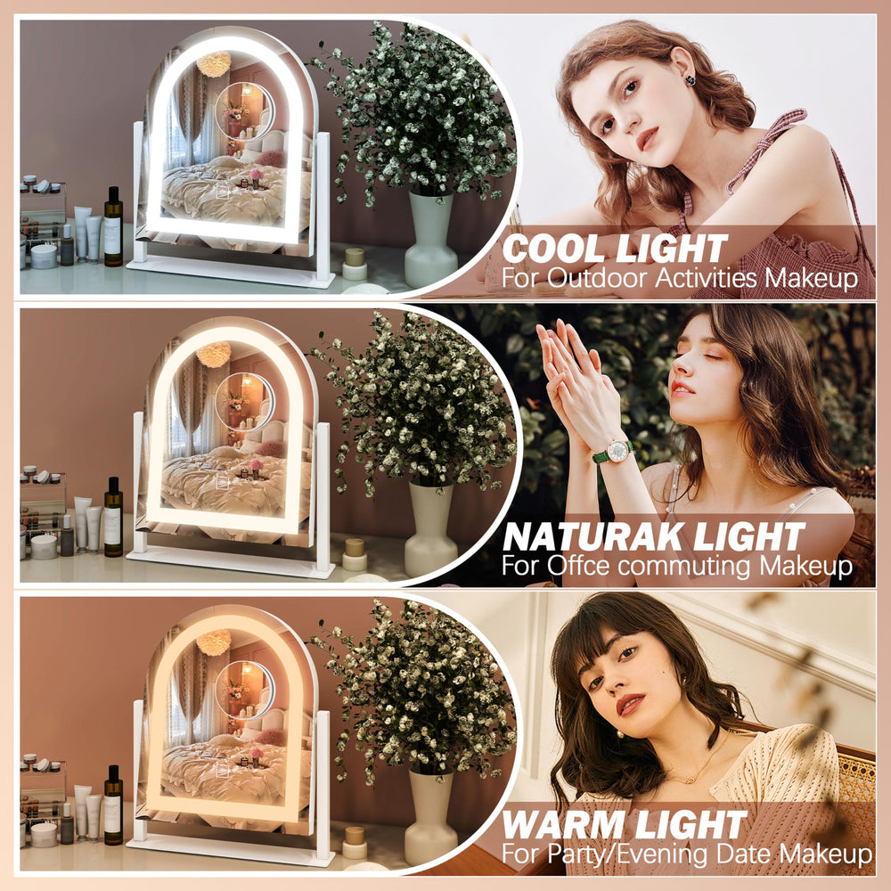 FENNIO vanity mirror with lights touch sensor closeup shows effortless brightness and color changes