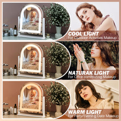 FENNIO vanity mirror with lights touch sensor closeup shows effortless brightness and color changes