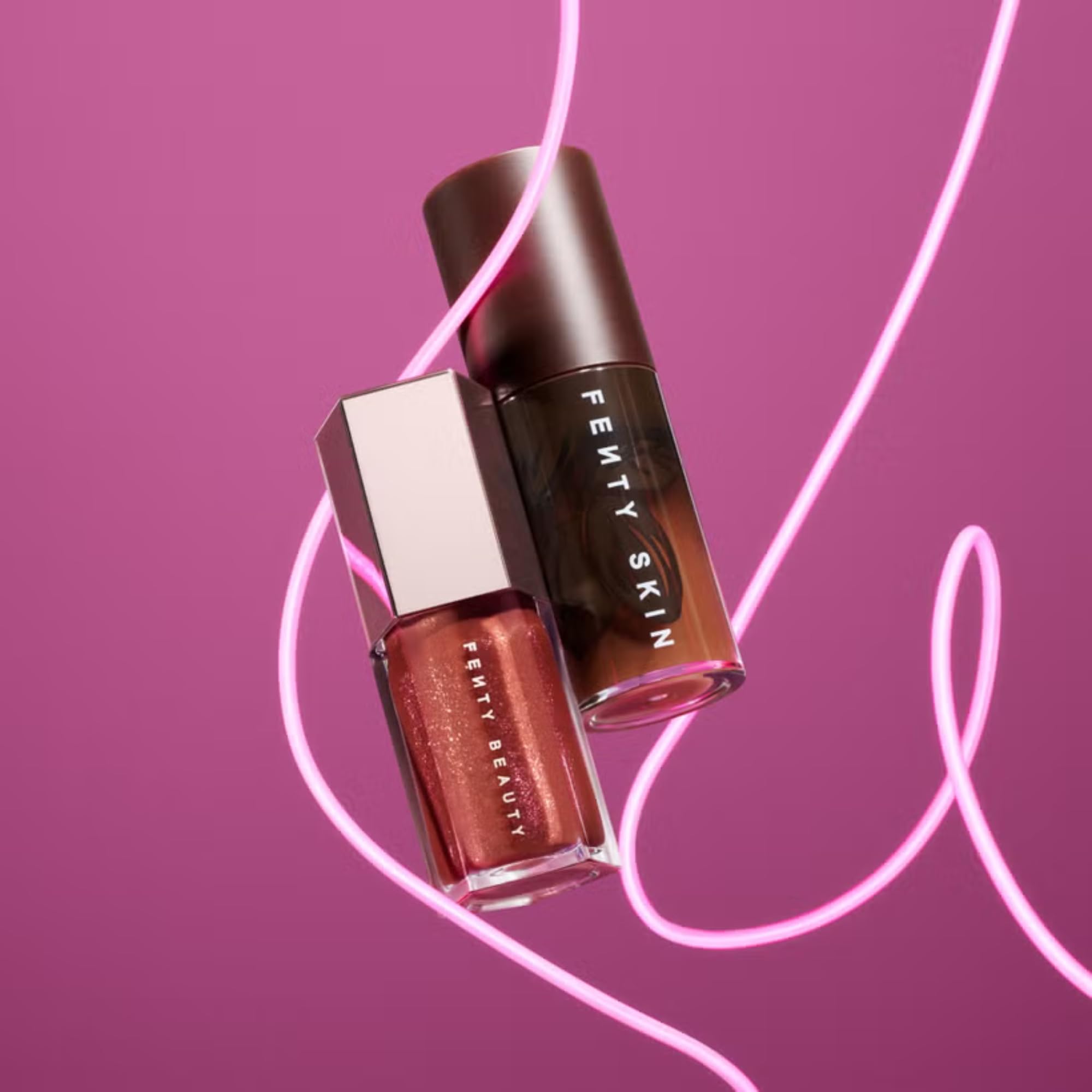 Fenty Beauty Chocolit Treatz Lip Oil and Luminizer on lips glow with cacao aroma