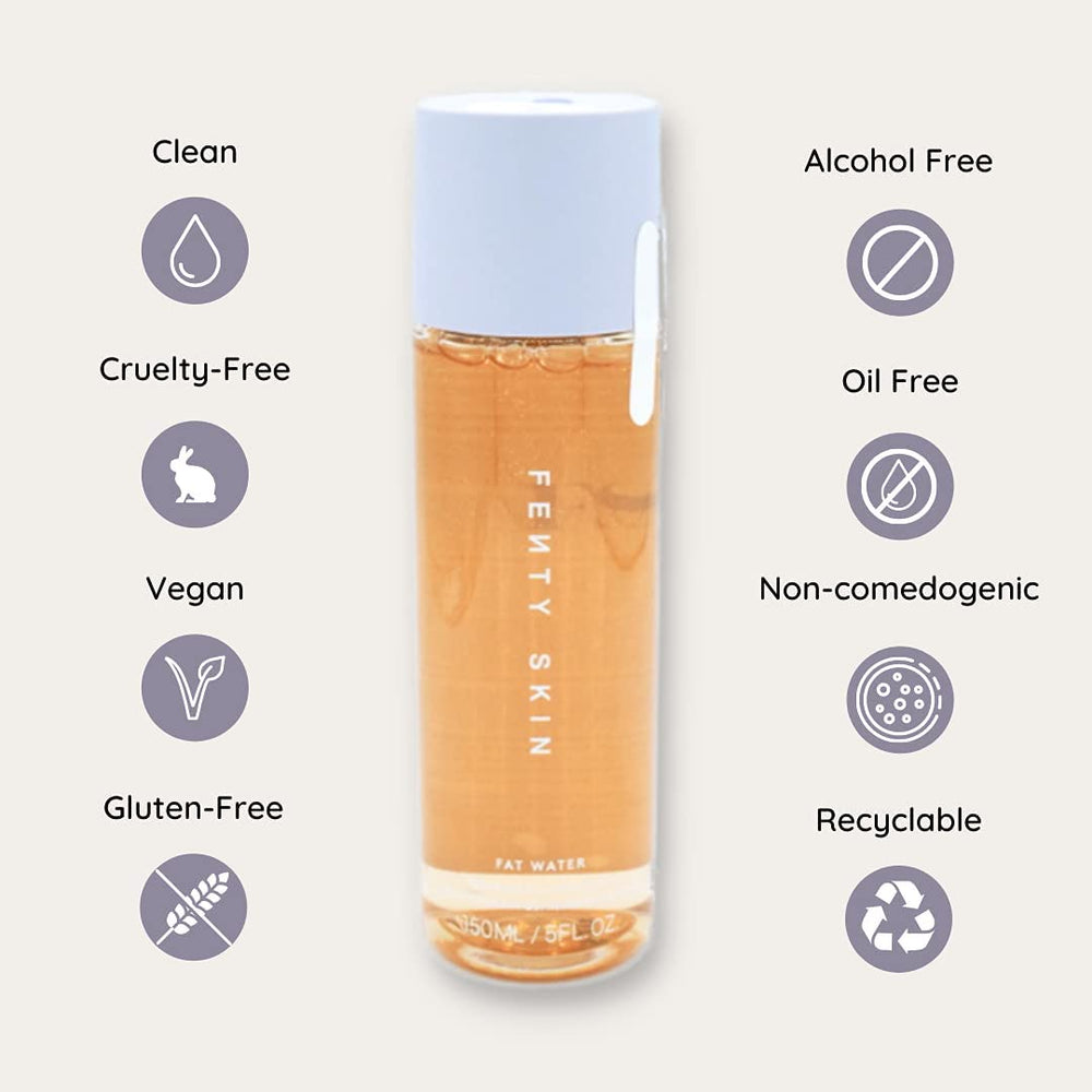Fenty Skin Fat Water texture swatch reveals brightening and pore-smoothing effects.