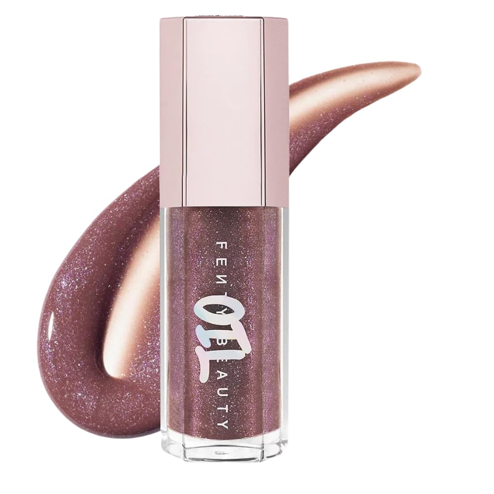 Fenty Beauty Gloss Bomb Luminizing Lip Oil Rose Amber adds radiant shine and hydrating comfort.