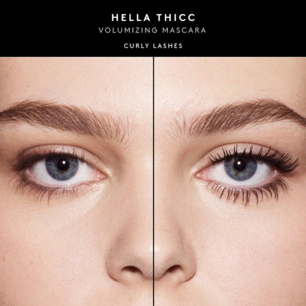 Fenty Beauty Hella Thicc Mascara Deluxe Sample black shade swatch for bold lash look