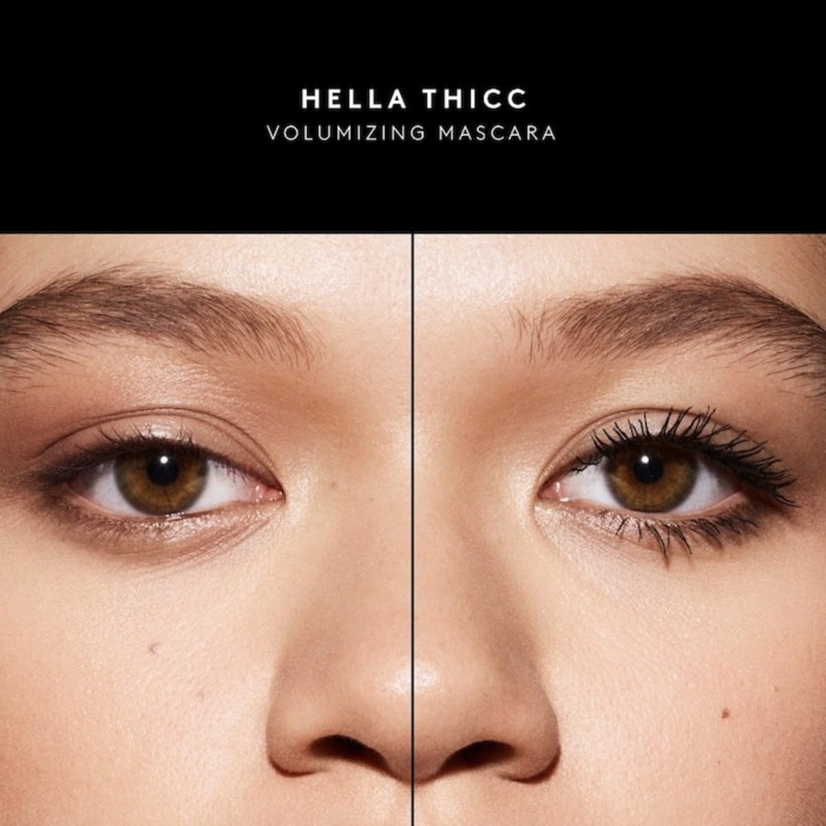 Fenty Beauty Hella Thicc Mascara Deluxe Sample demonstrates volumizing effect on lashes