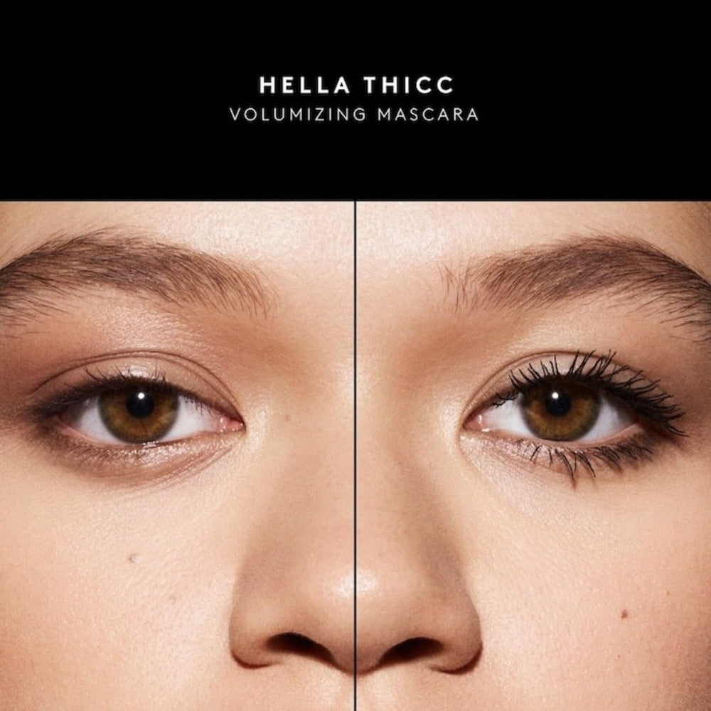 Fenty Beauty Hella Thicc Mascara Deluxe Sample demonstrates volumizing effect on lashes