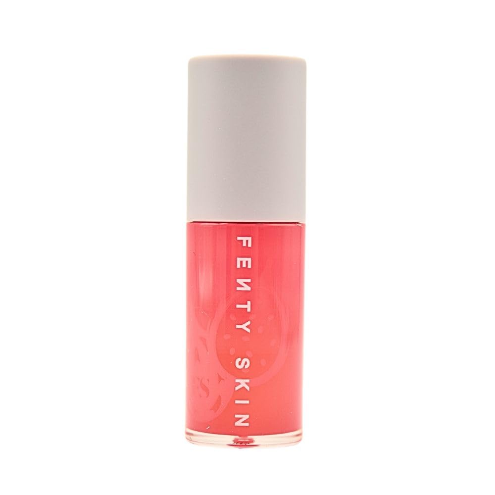 Fenty Skin Fenty Treatz lip oil Dragon Fruit swatch shows glossy, kissable shine