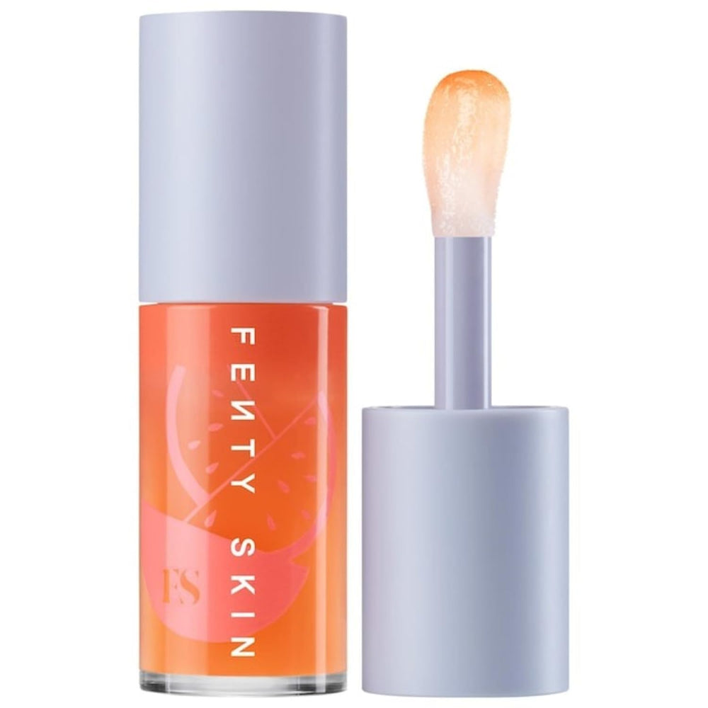 Fenty Skin Fenty Treatz lip oil bottle shows clear gloss and hydration