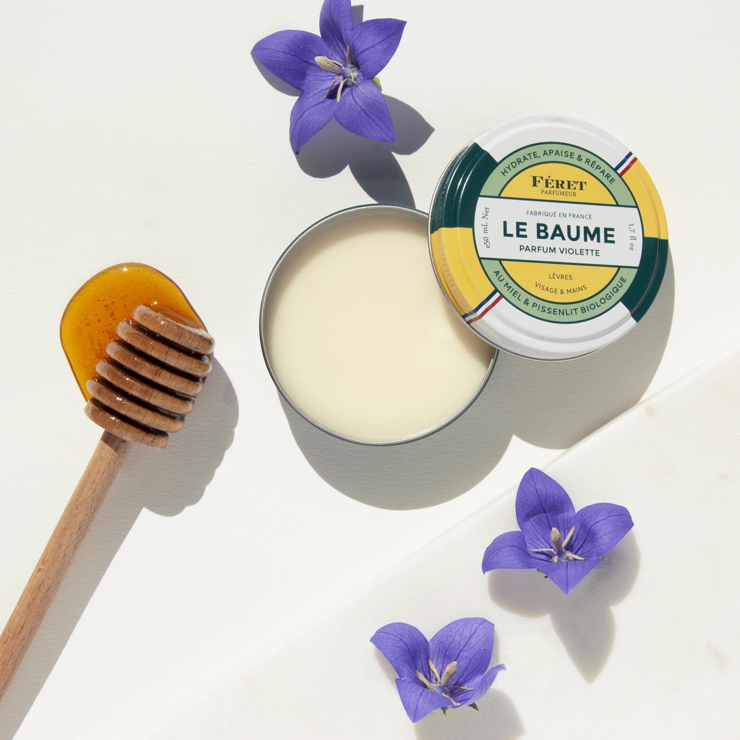 Feret Parfumeur Le Baume Violette packaging France closeup conveys Made in France quality