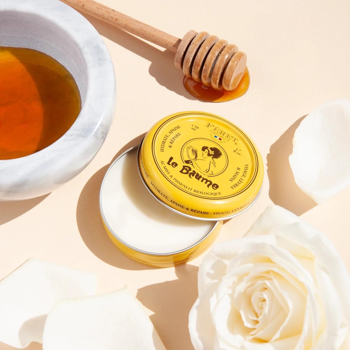 Feret Parfumeur Le Baume Rose Poudre honey and shea texture indicates rich nourishment