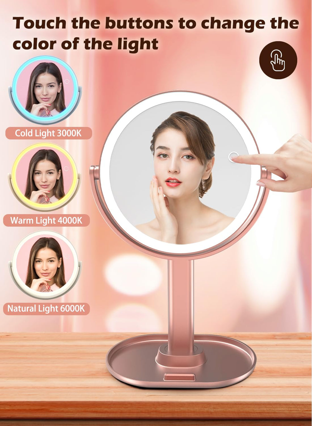 FERXIDI LED three-color lighting aids day, warm, or natural makeup looks.