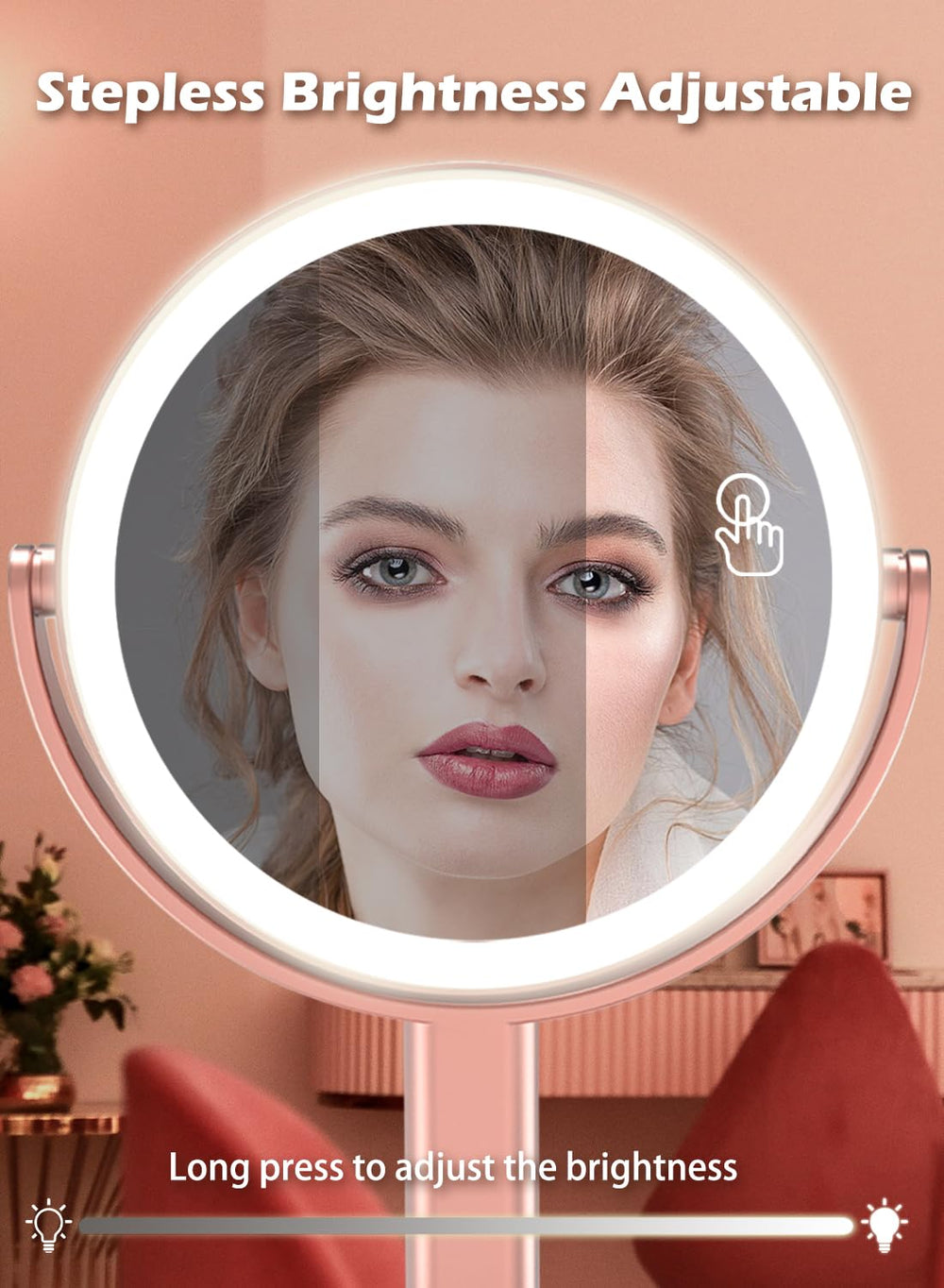 FERXIDI rose-gold vanity mirror adds chic style to your routine.