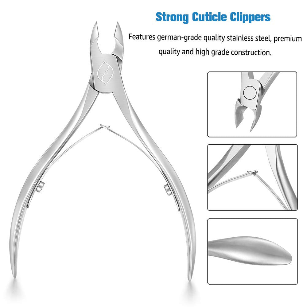 FERYES cuticle clippers ergonomic handle emphasizes comfortable grip for both hands.