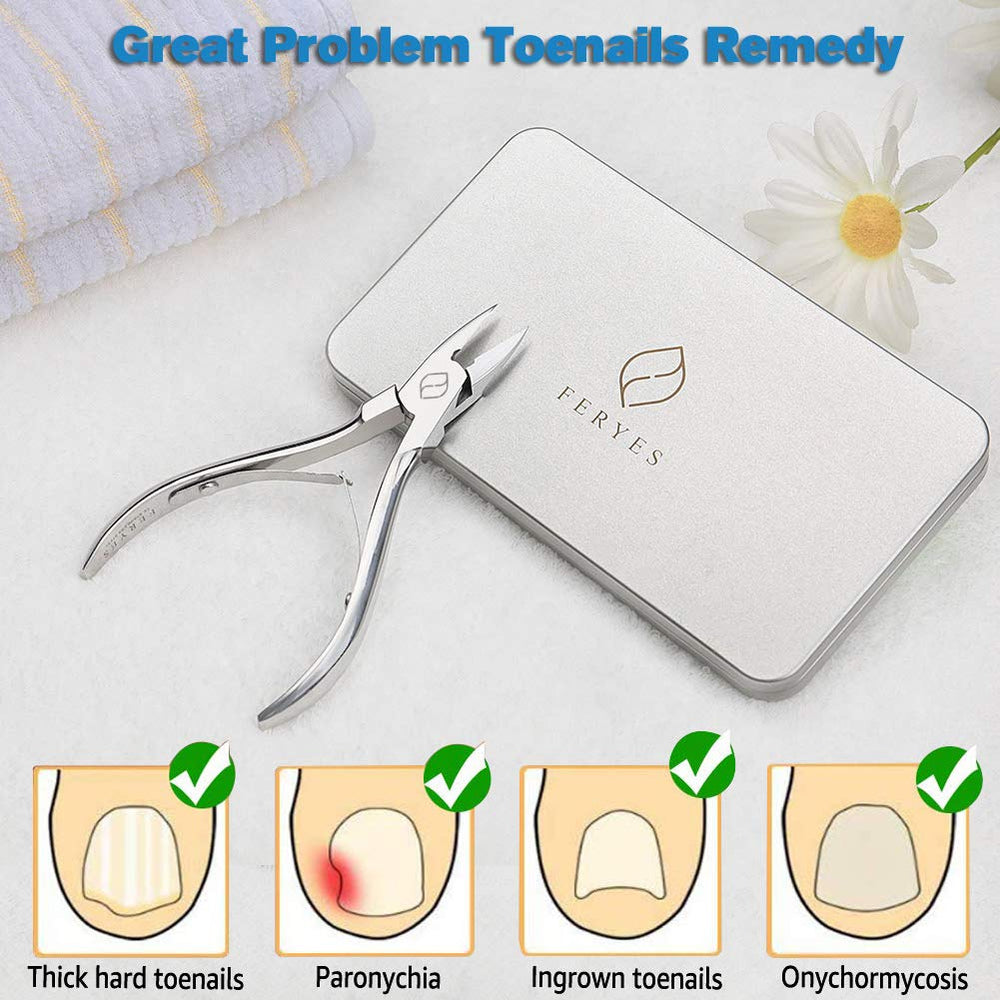 FERYES toenail clippers safety cover view emphasizes safe storage and tool protection