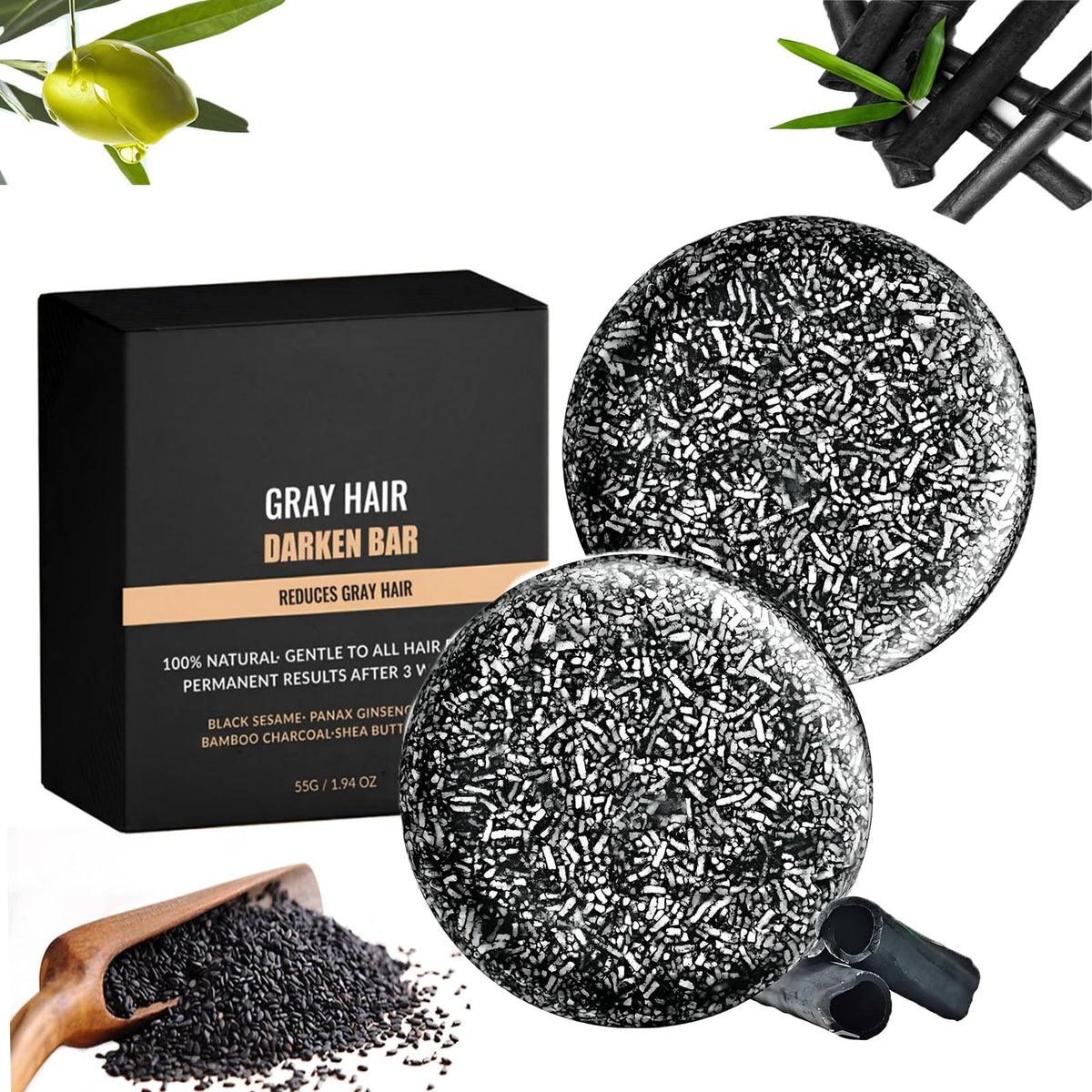 Barra negra F FENG PEI para cabello gris con oscurecimiento gradual.
