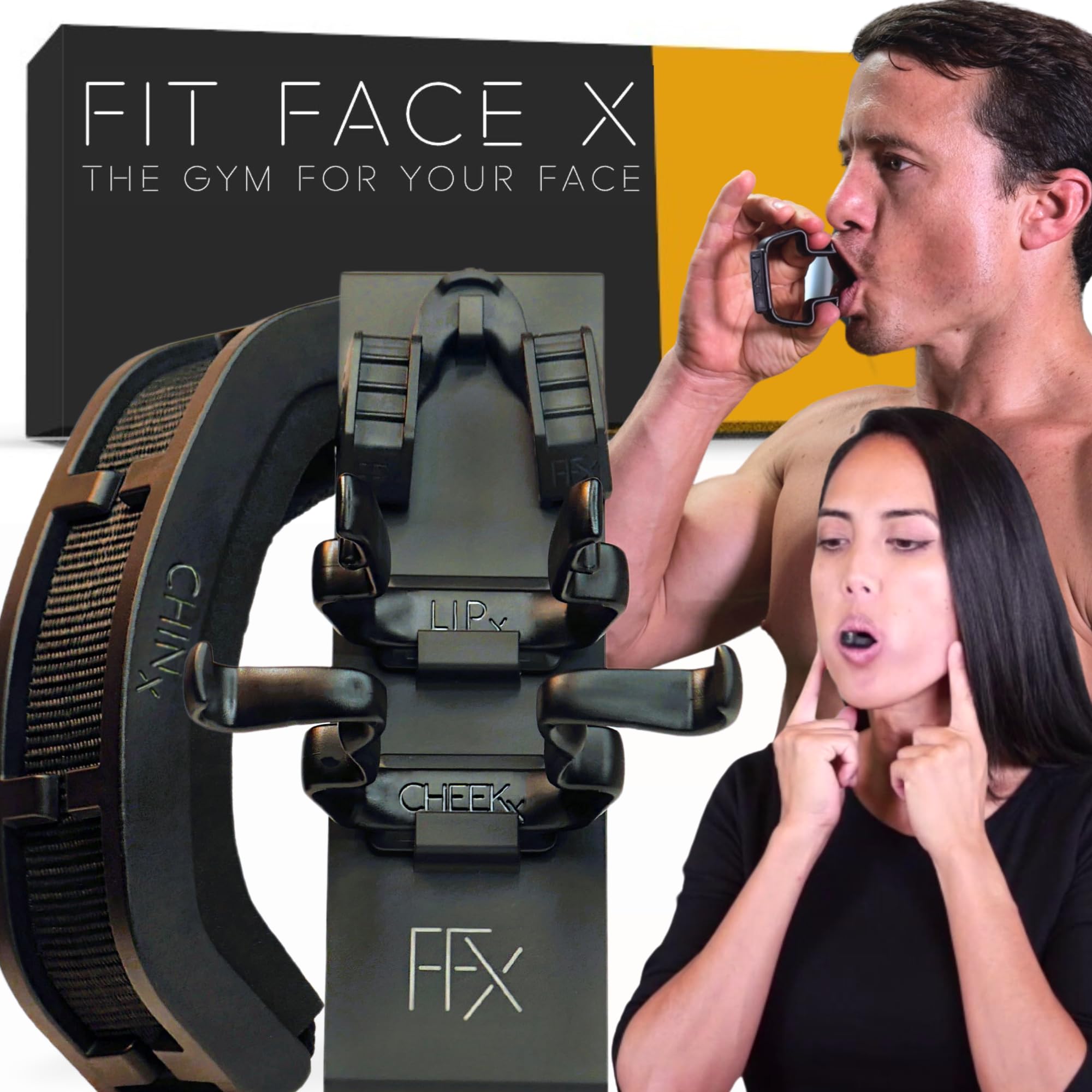 FFX Fit Face X tones facial muscles for a defined jawline and lifted cheeks.