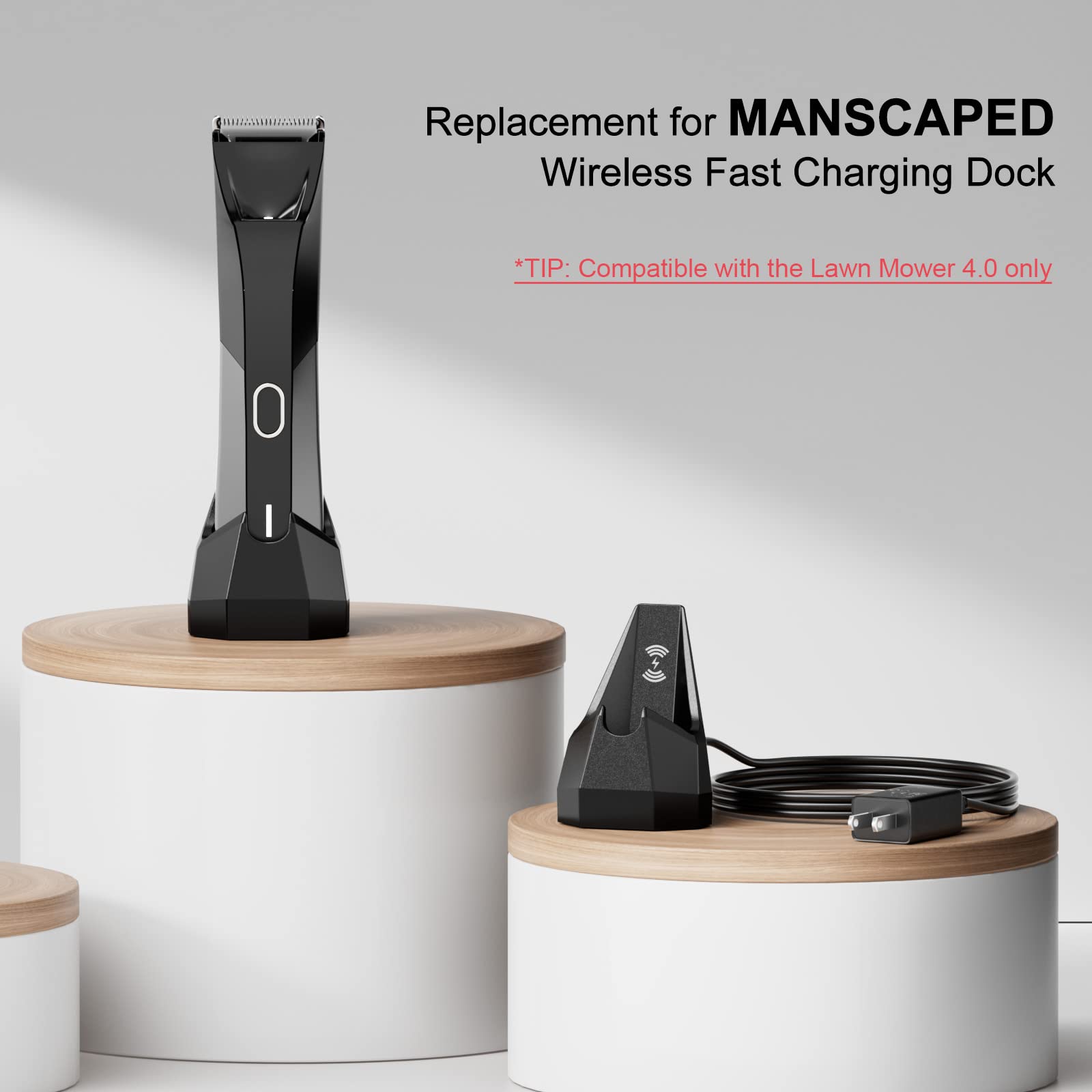 FGIEU Manscaped Lawn Mower 4.0 charging dock side view shows easy docking.