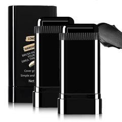 FHH Safe and Convenient Comb Dye Stick applied to dark hair for quick root touch-ups.