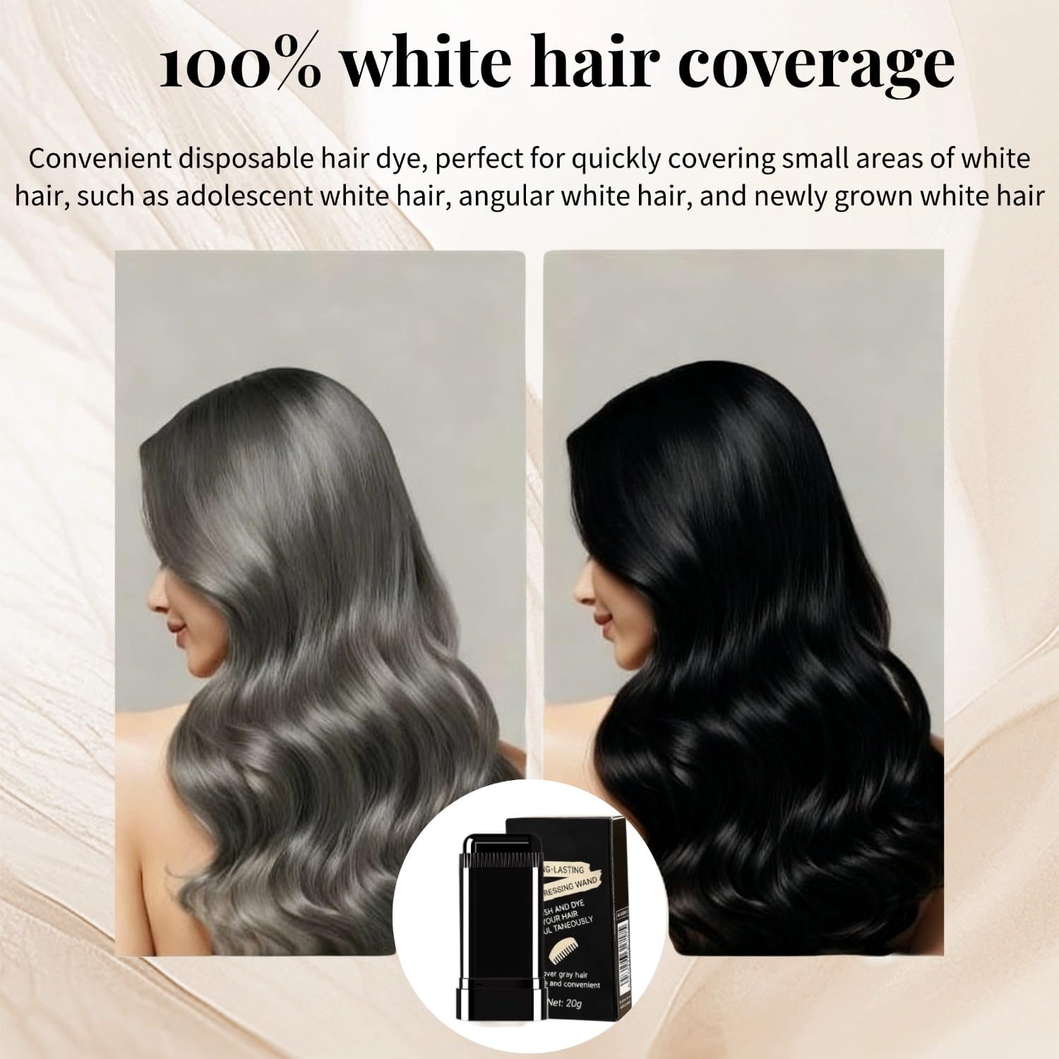 FHH Travel-friendly hair dye stick shown as compact and portable for on-the-go use.