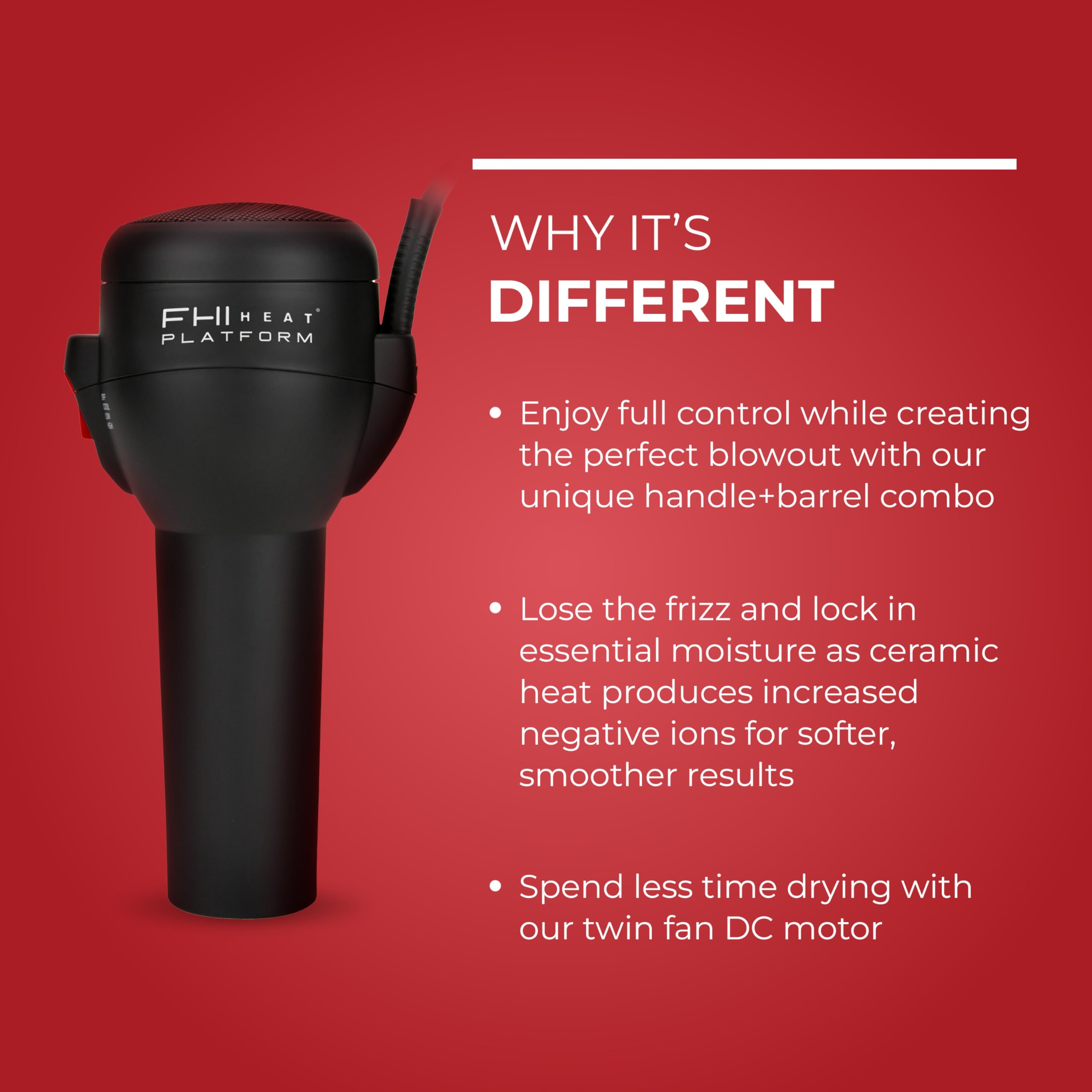 FHI Heat 12ft swivel cord enables easy maneuvering during styling sessions.