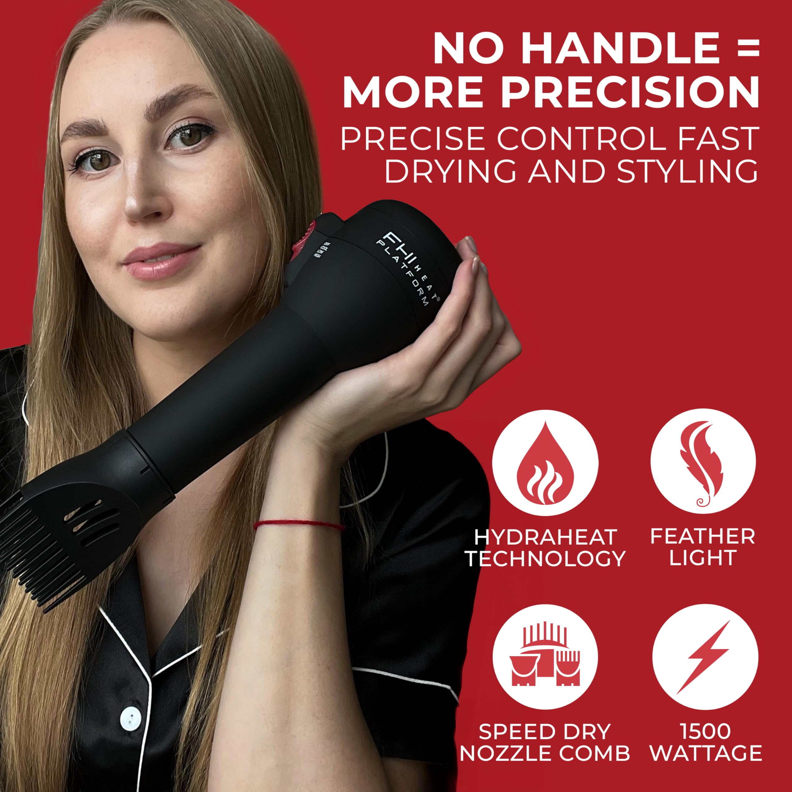 FHI Heat HydraHeat technology emits negative ions to reduce frizz and boost shine.