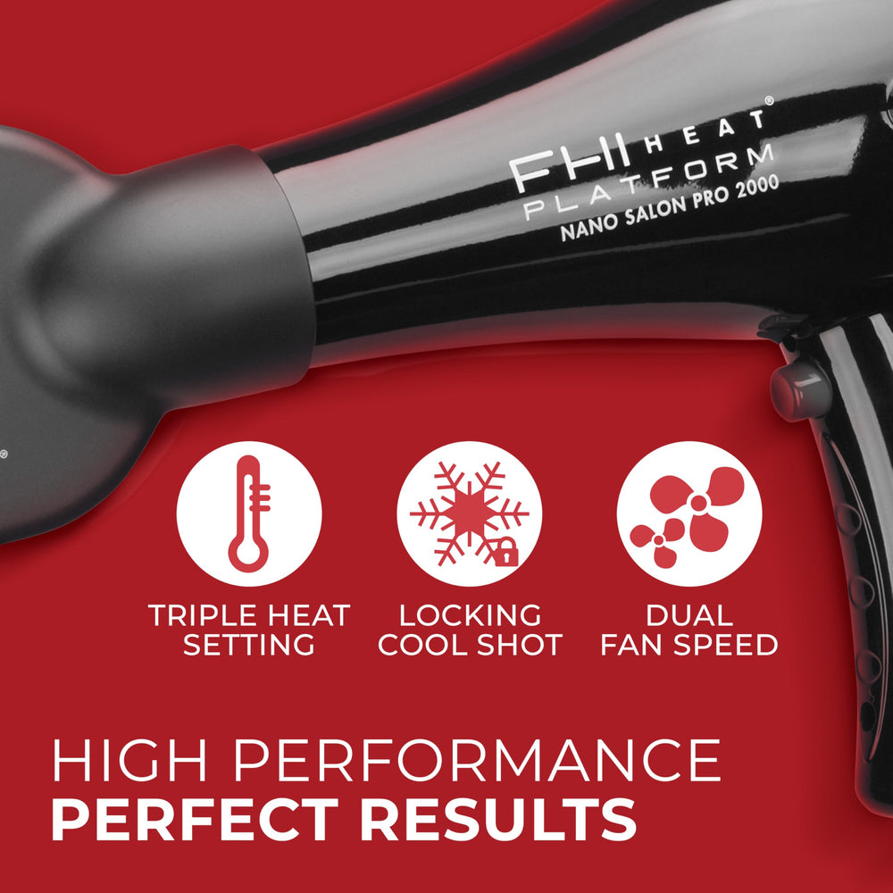 fhi heat platform nano pro 2000 tourmaline ceramic evenly dries and adds shine.