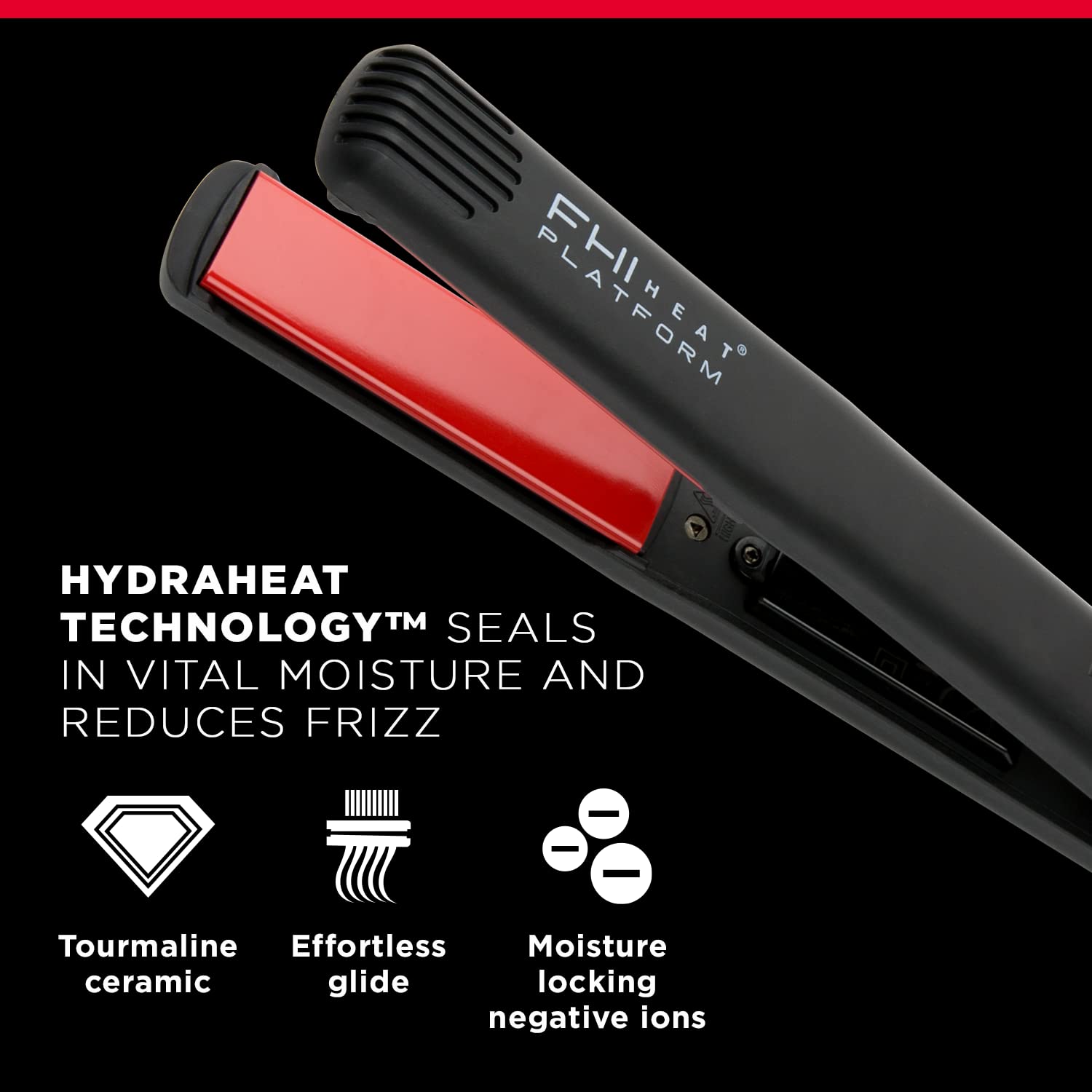 FHI Heat Platform Pro with tourmaline ceramic plates reduces frizz and adds shine during styling.