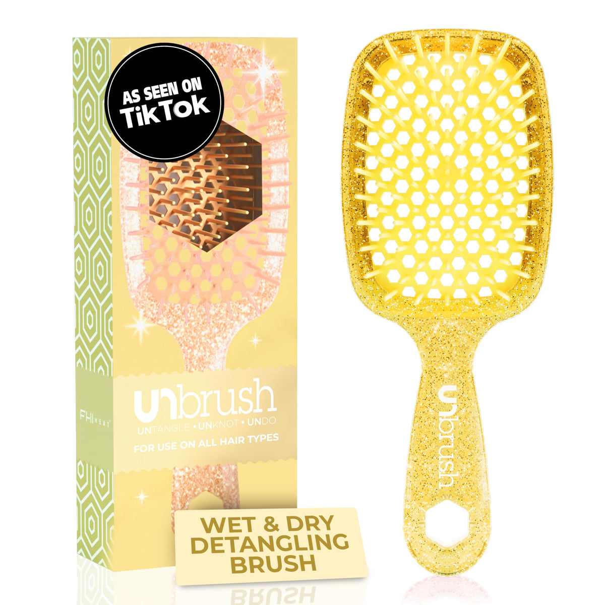 FHI Heat UNbrush bristles close-up showing DuoFlex anti-static detangling benefit.