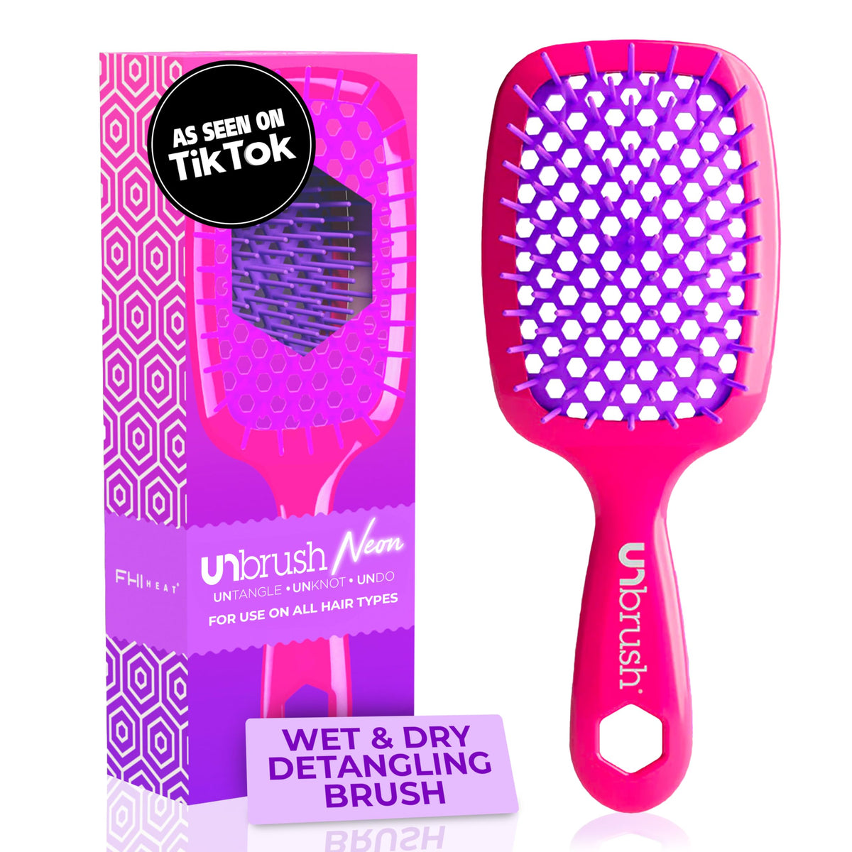 FHI Heat UNbrush close-up bristles with DuoFlex anti-static tech for gentle detangling.