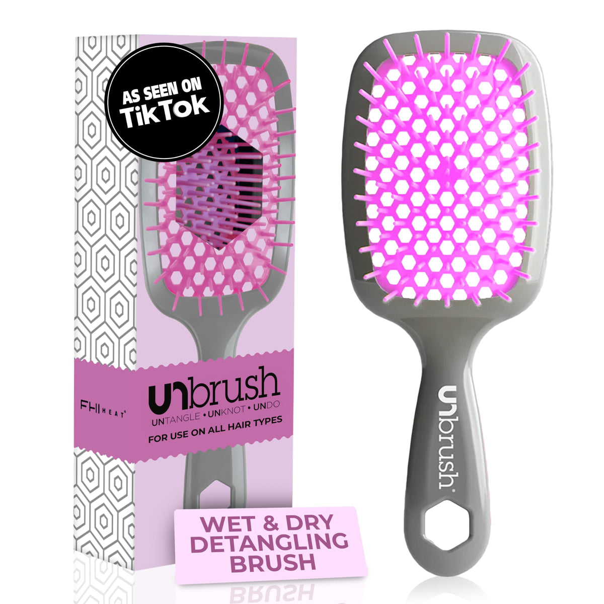 FHI Heat Unbrush lavanda gris, detalle de cerdas suaves que evitan tirones
