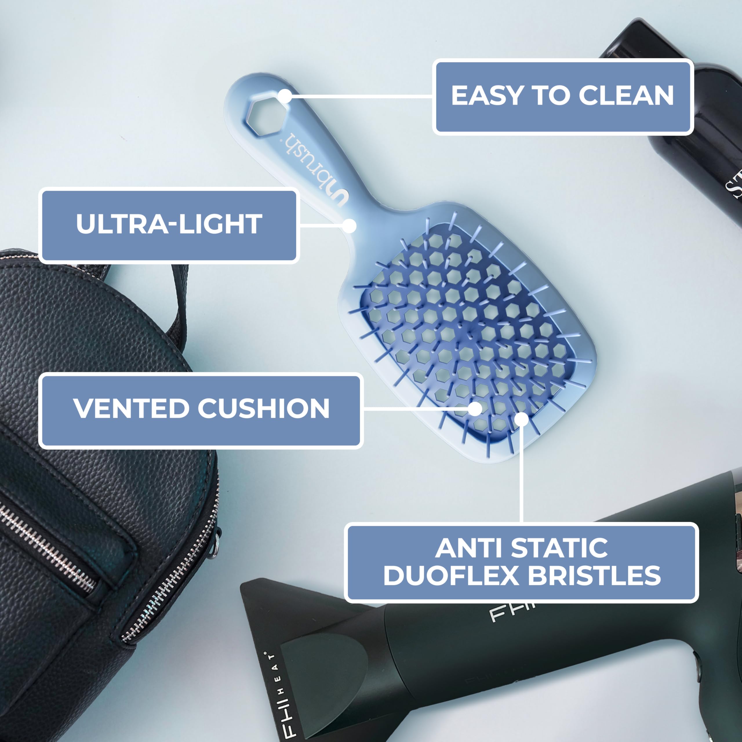 FHI Heat UNbrush mini cerdas cortas suavizan y pulen el cabello.