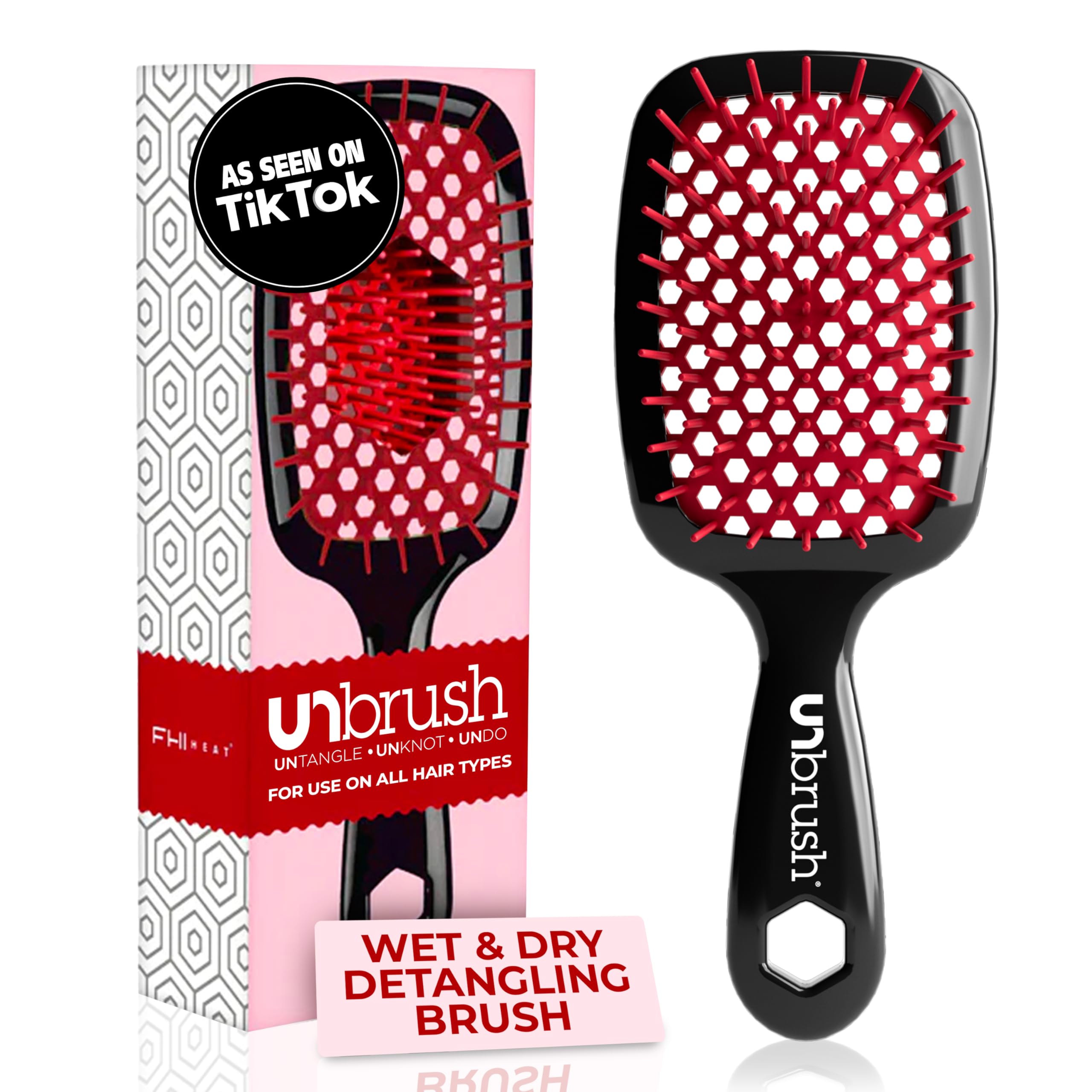 FHI Heat UNbrush Red front view showing compact detangling design for all ages