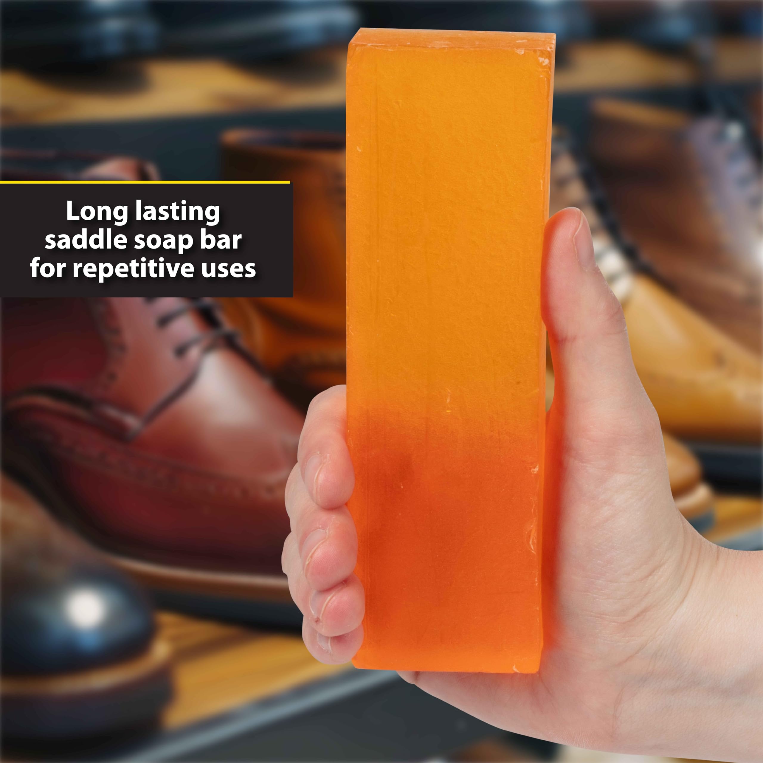 Fiebing's Glycerine Saddle Soap Bar cleaner-preserver in use cleaning smooth leather.