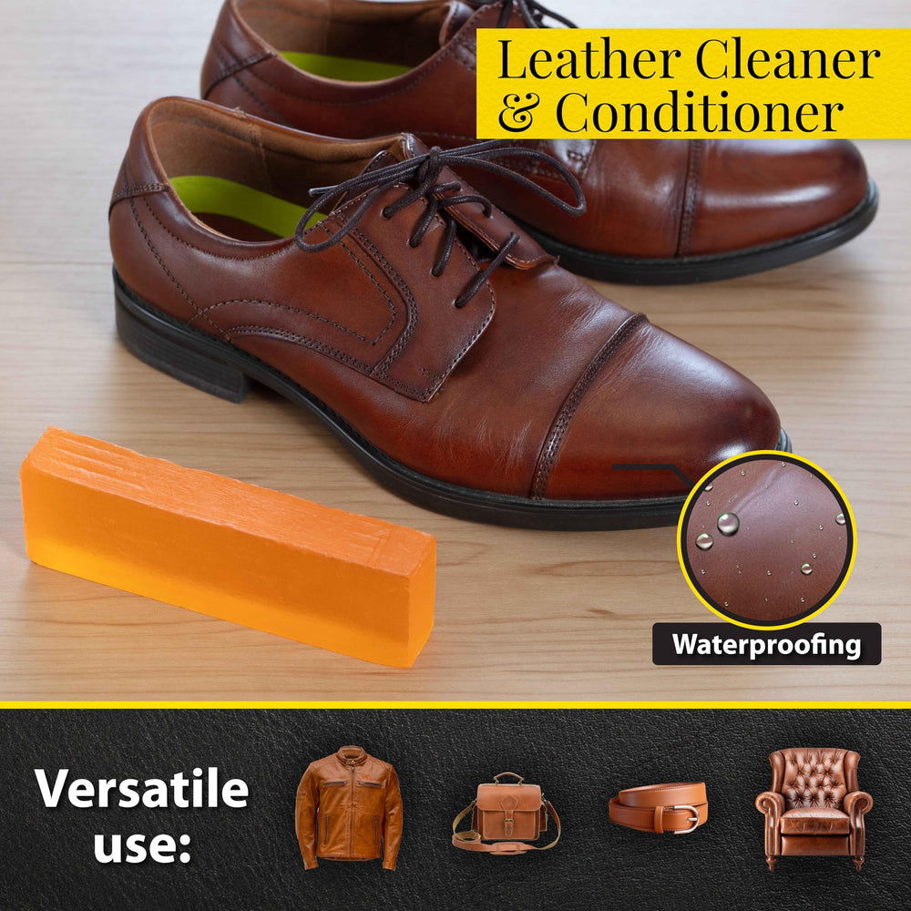 Fiebing's Glycerine Saddle Soap Bar leather care close-up for conditioning.