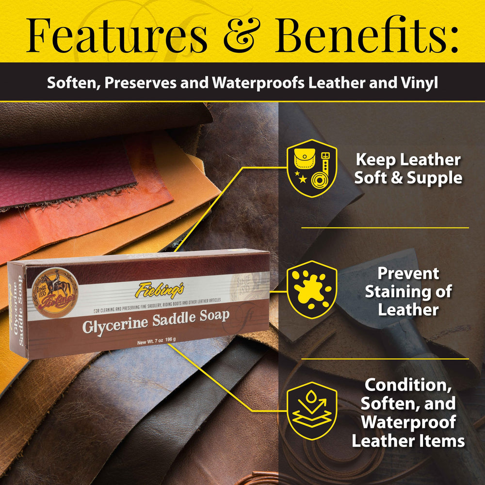 Fiebing's Glycerine Saddle Soap Bar satin-finish buffing leather to a rich glow.