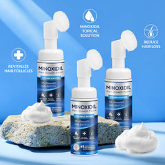 Figtorus Minoxidil Foam bottle with box on bathroom shelf supporting daily hair care