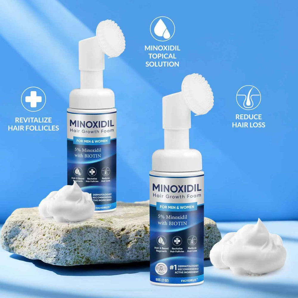 FIGTORUS Minoxidil Foam ingredients with Biotin and Castor Oil, highlighting scalp nourishment.