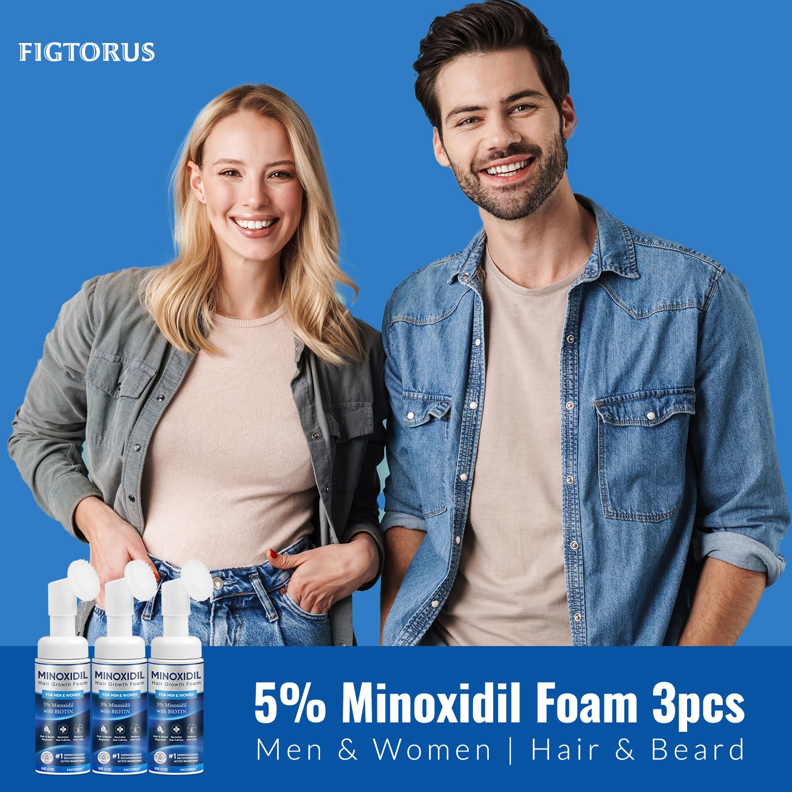Figtorus Minoxidil Foam packaging label highlighting 5% concentration