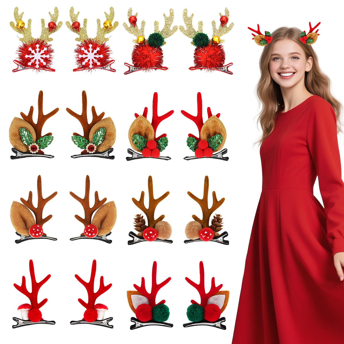 fiintrwa christmas hair clip with reindeer antlers for playful party looks.