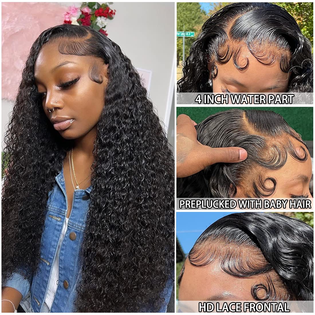 Filrku Water Wave wig features 180% dense baby hair for fuller edges.