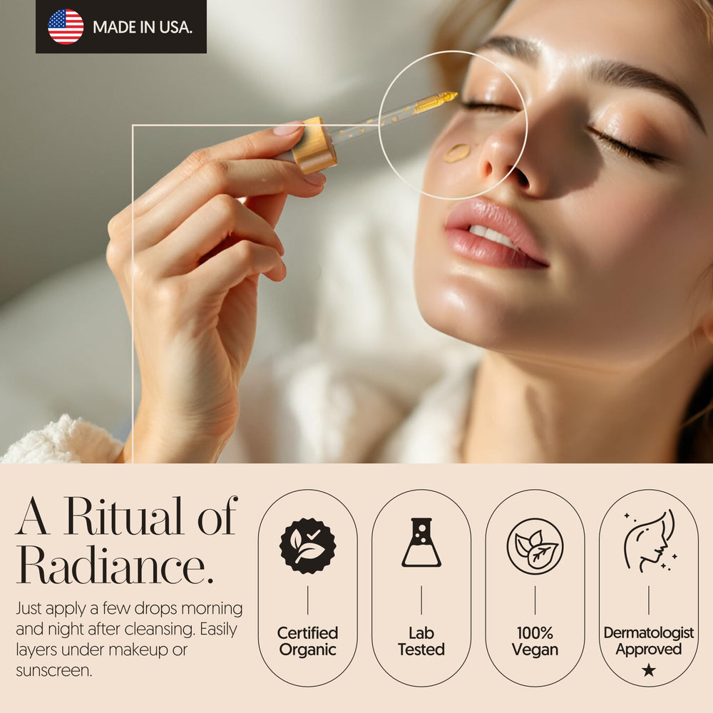 Finally USA-made cruelty-free logo highlights ethical skincare commitment.