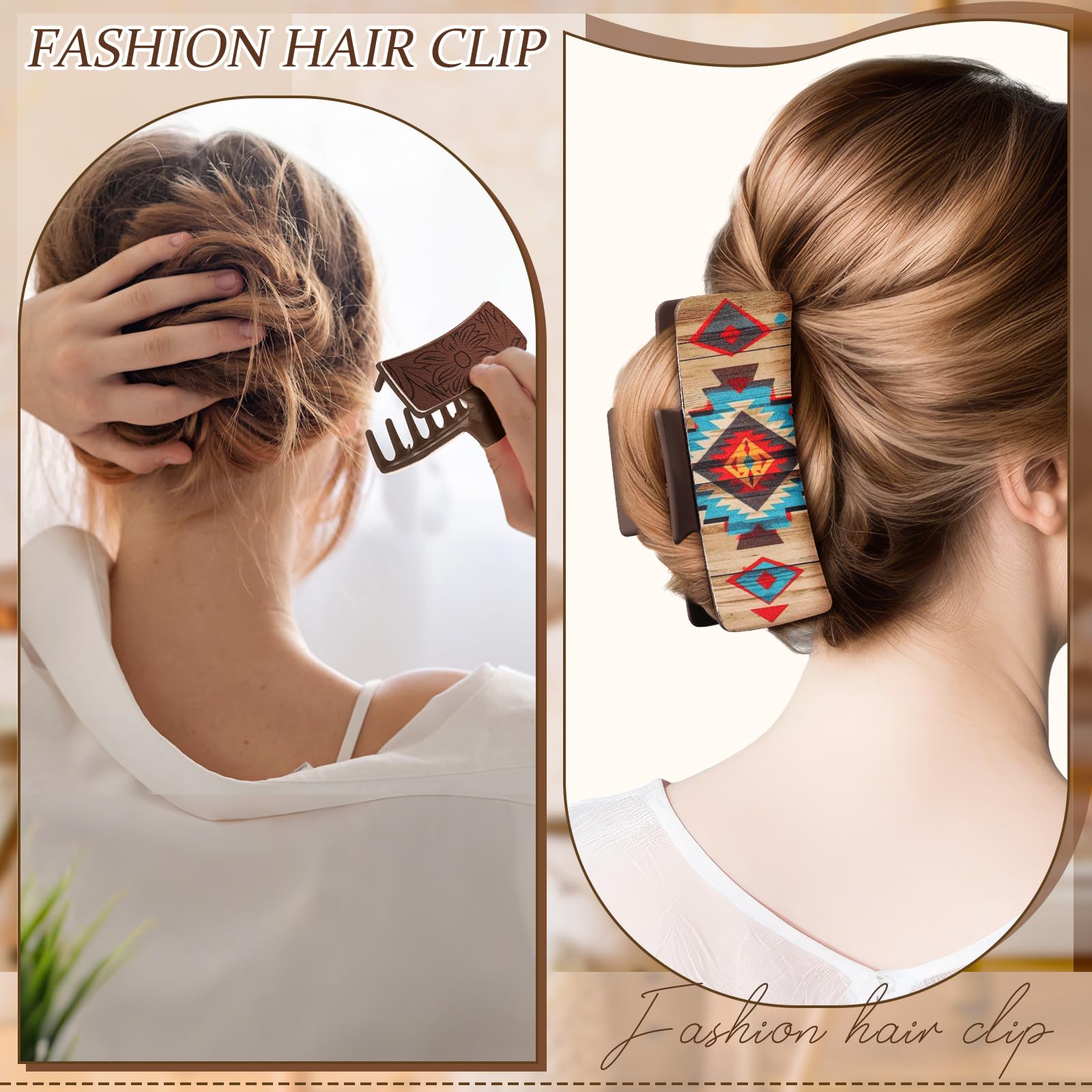 FineCheer brown-beige clips complement travel outfits with rustic tones.