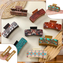FineCheer black floral-pattern leather hair clip for versatile western styling