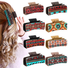 FineCheer western leather hair clip cow print closeup with secure grip for hair