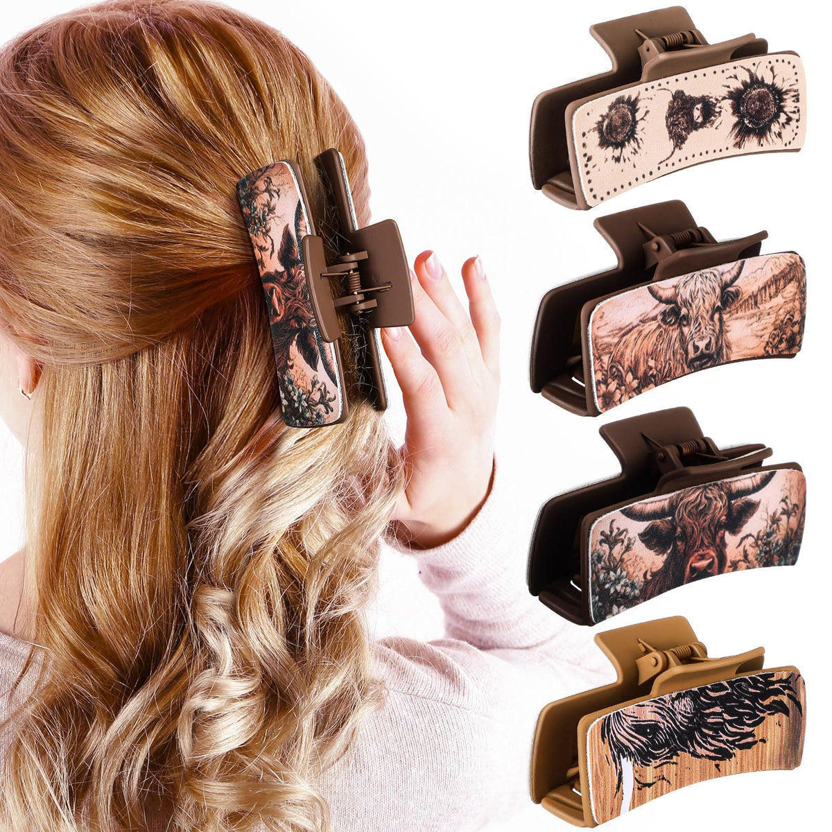 FineCheer cow print leather hair clip in black for easy, stylish updos
